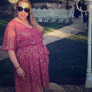Asos curve pink glitter dress